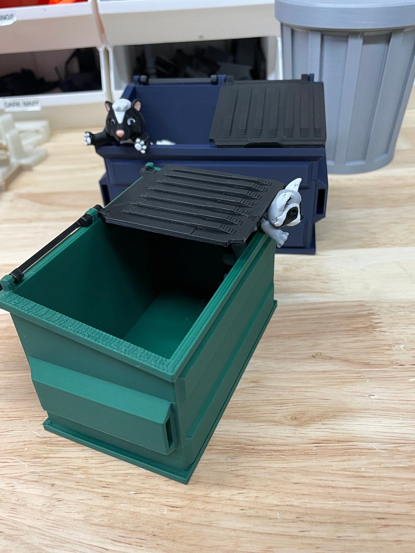 Mini Dumpster Model – Desk Storage Container with Opening Lids - Home for Flexi Animals