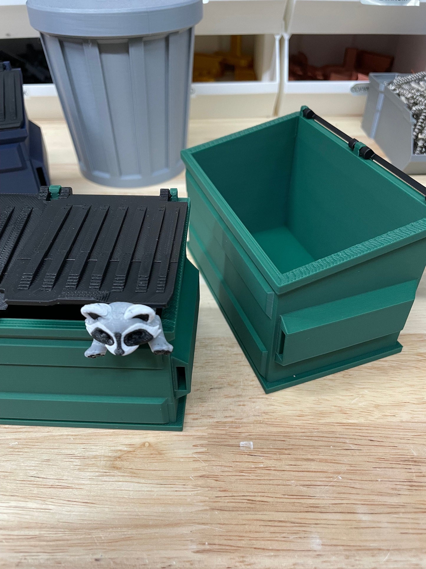 Mini Dumpster Model – Desk Storage Container with Opening Lids - Home for Flexi Animals