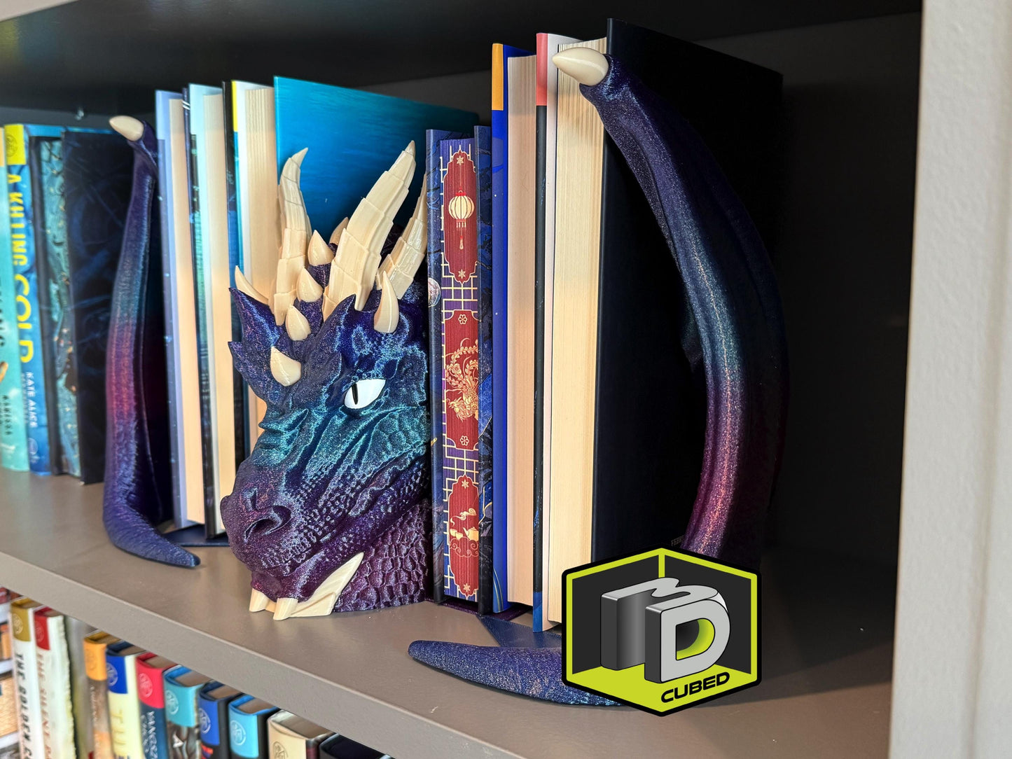 Mythical Dragon Bookends – Horned Dragon with Split Wings | Fantasy Creature Home Decor | Unique Gothic Book Ends