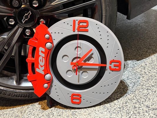 Brake Rotor & Caliper Wall Clock – Disc Brake Garage Decor with Personalized Caliper