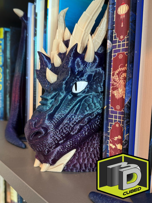 Mythical Dragon Bookends – Horned Dragon with Split Wings | Fantasy Creature Home Decor | Unique Gothic Book Ends