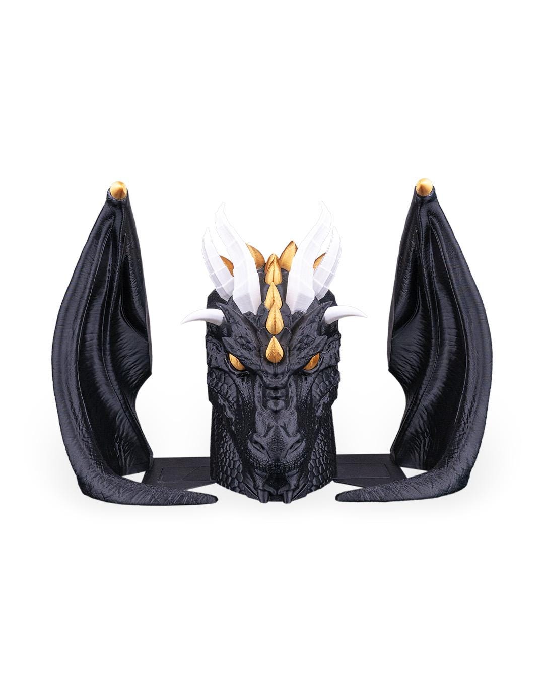 Mythical Dragon Bookends – Horned Dragon with Split Wings | Fantasy Creature Home Decor | Unique Gothic Book Ends