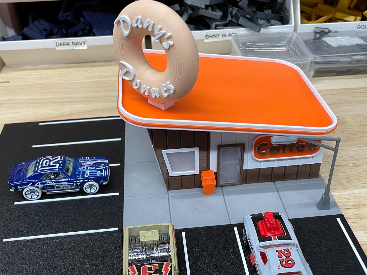 Donut Shop Diorama for 1/64th scale Die Cast Car Accessory - Roadside Display for Diecast Cars