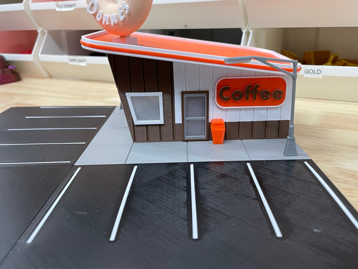 Donut Shop Diorama for 1/64th scale Die Cast Car Accessory - Roadside Display for Diecast Cars
