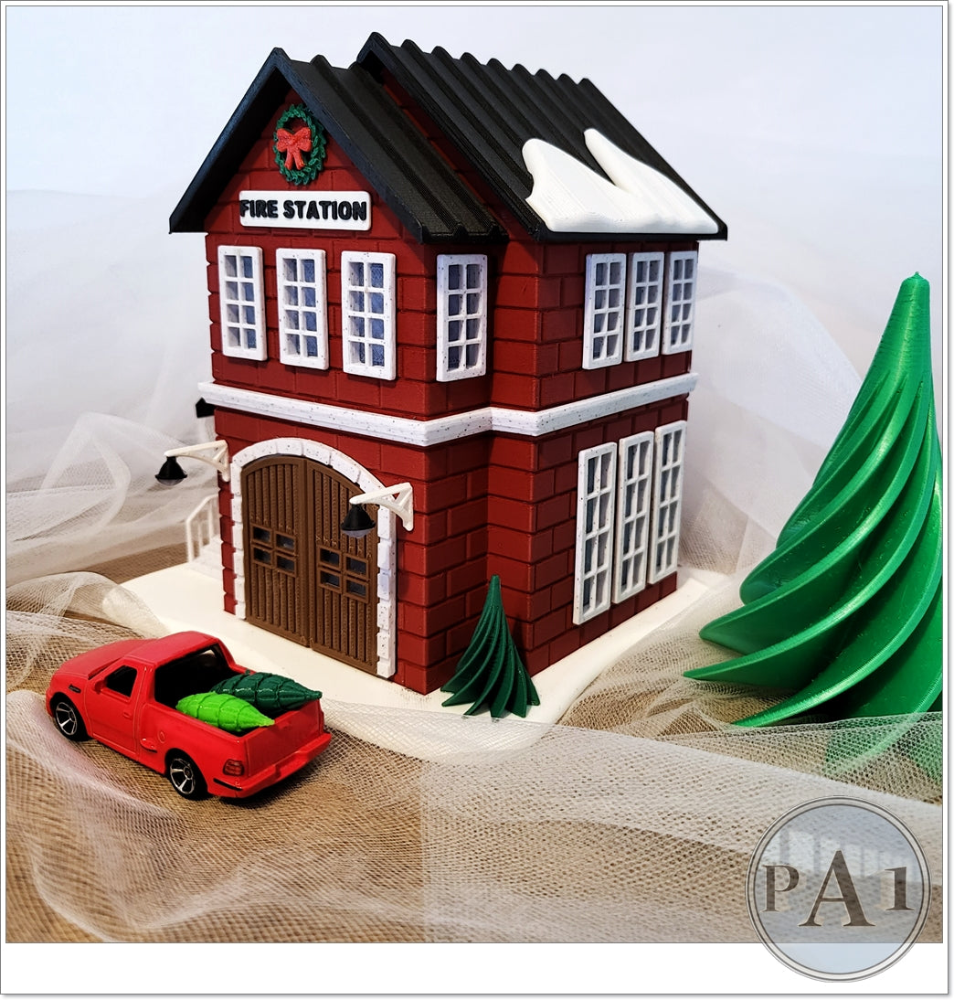 1:64 Scale Fire Station Diorama – Winter Scene Hot Wheels Display image 1