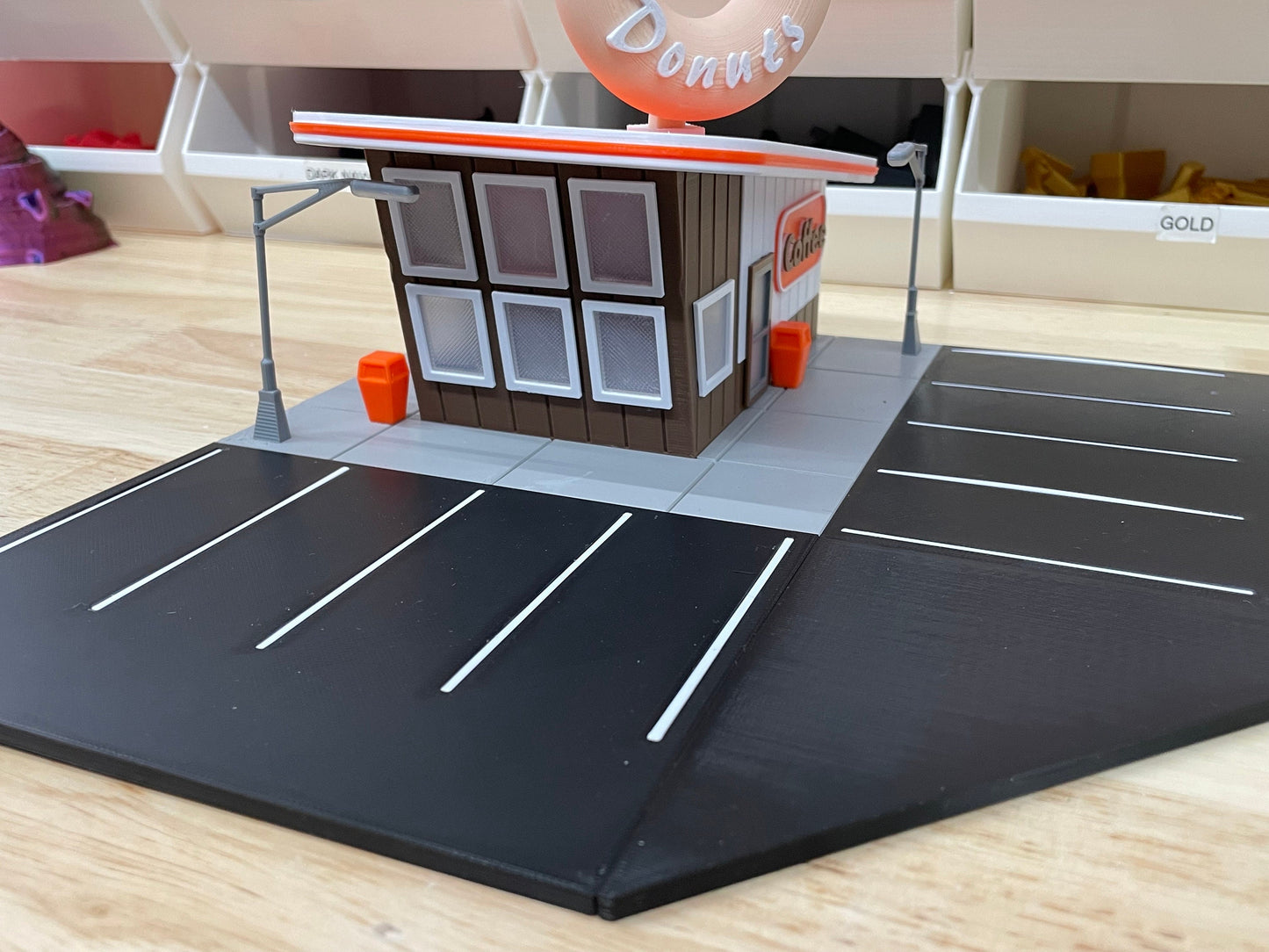 Donut Shop Diorama for 1/64th scale Die Cast Car Accessory - Roadside Display for Diecast Cars