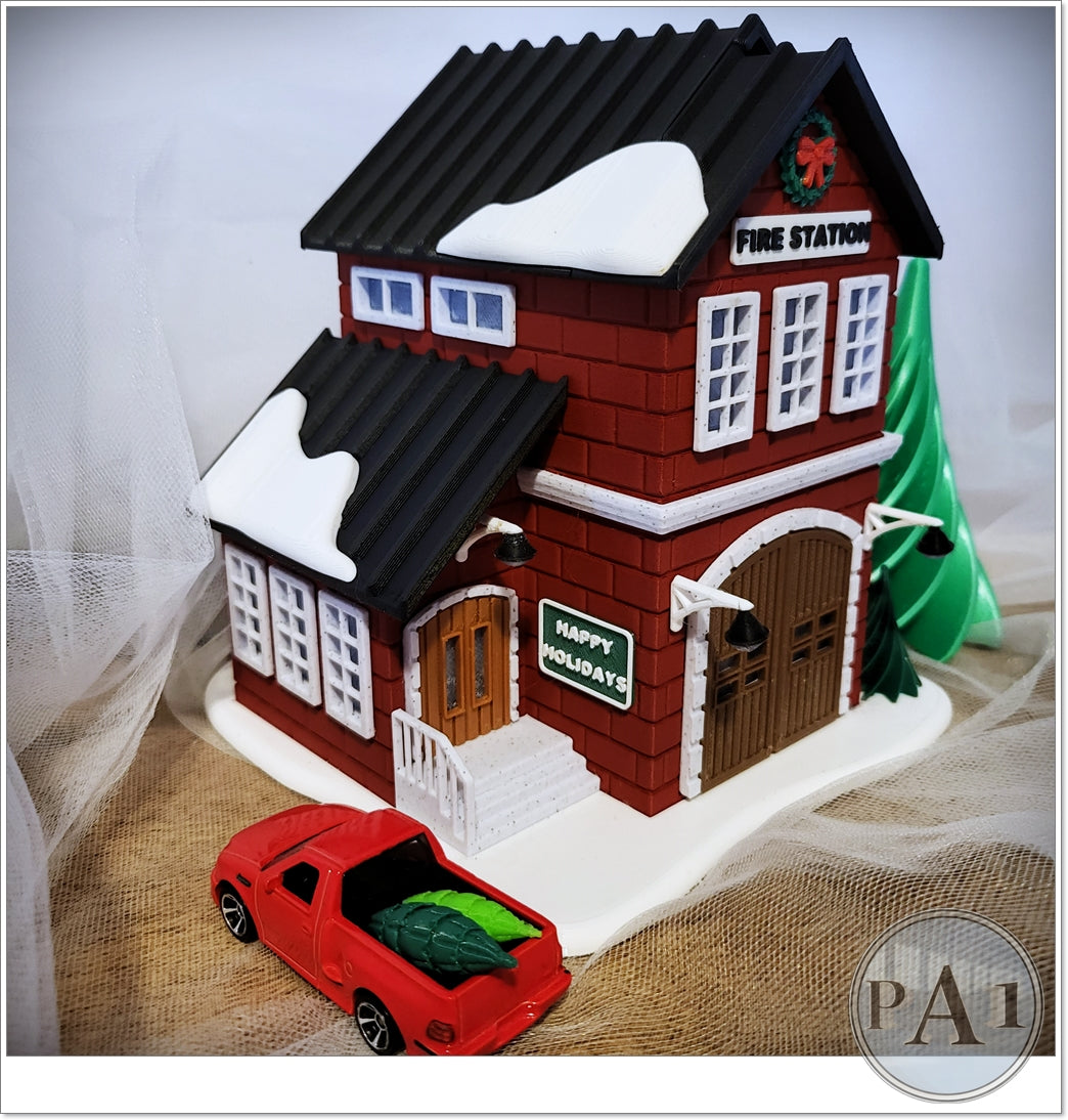 1:64 Scale Fire Station Diorama – Winter Scene Hot Wheels Display image 2