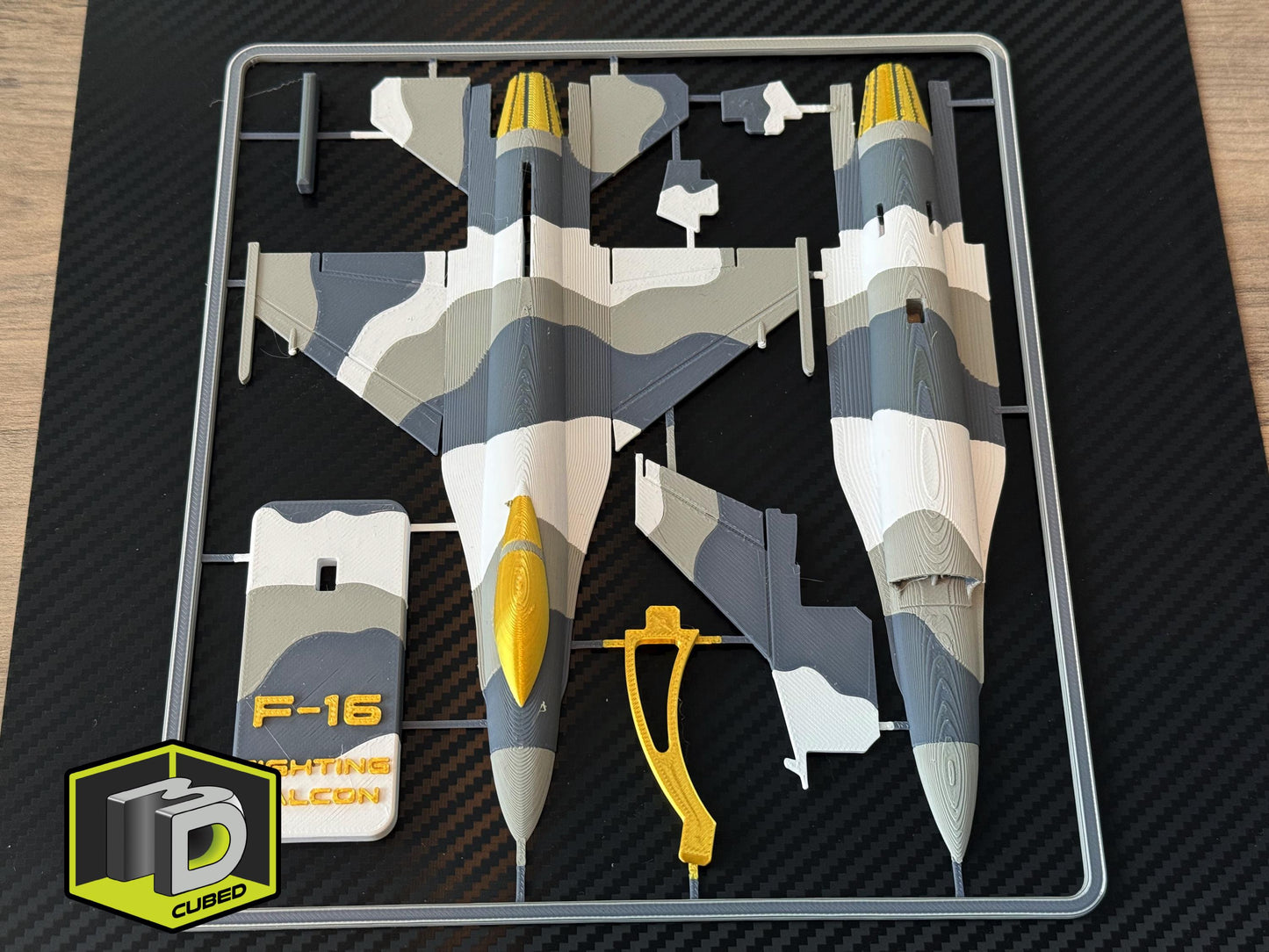 F-16 Model Kit – Arctic Camo Fighter Jet – 3D Printed DIY Airplane Display with Stand – Flat-Pack Gift for Pilots & Aviation Fans