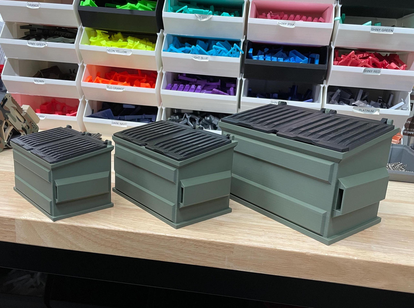 Mini Dumpster Model – Desk Storage Container with Opening Lids - Home for Flexi Animals