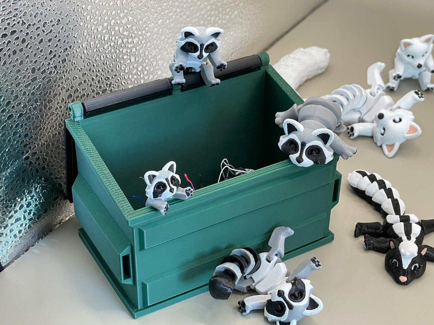 Mini Dumpster Model – Desk Storage Container with Opening Lids - Home for Flexi Animals