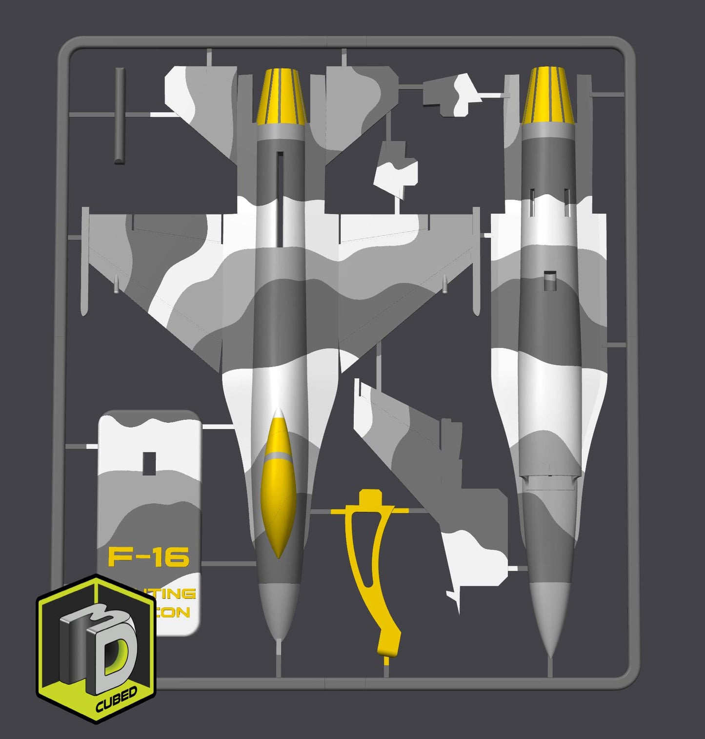 F-16 Model Kit – Arctic Camo Fighter Jet – 3D Printed DIY Airplane Display with Stand – Flat-Pack Gift for Pilots & Aviation Fans