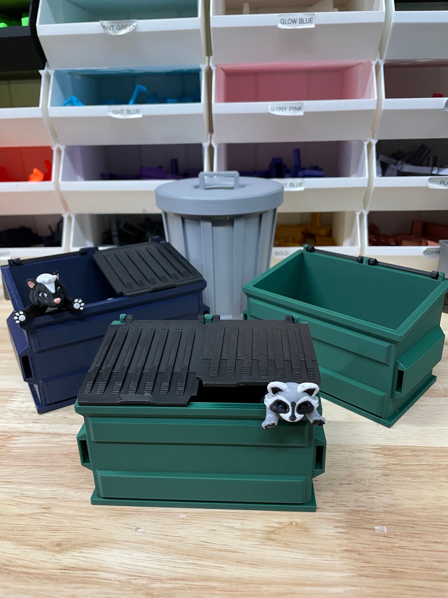 Mini Dumpster Model – Desk Storage Container with Opening Lids - Home for Flexi Animals
