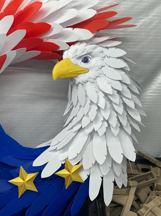 Bald Eagle Patriotic Wreath – USA Flag Eagle Decor – Indoor / Outdoor Wall Display