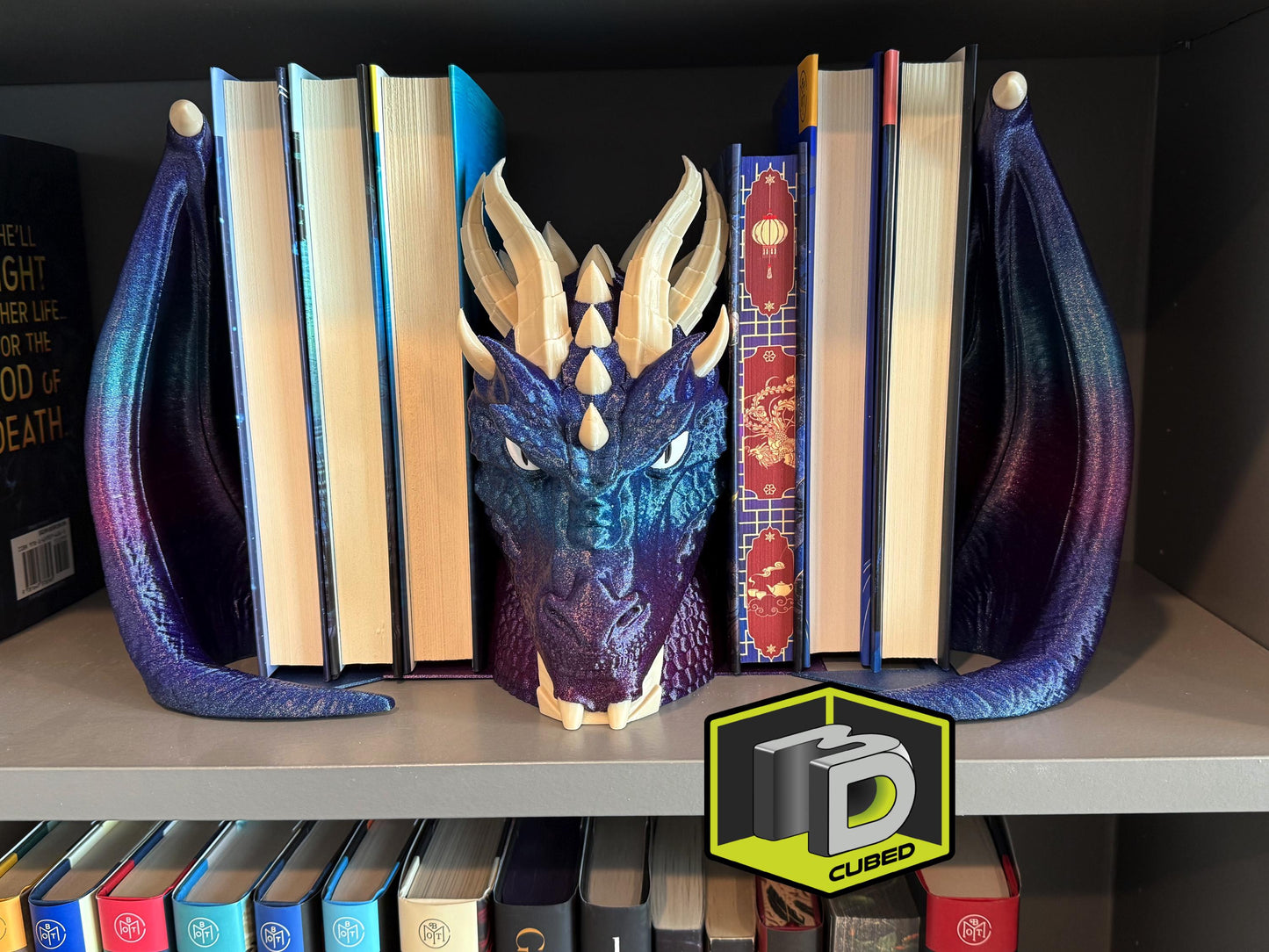 Mythical Dragon Bookends – Horned Dragon with Split Wings | Fantasy Creature Home Decor | Unique Gothic Book Ends