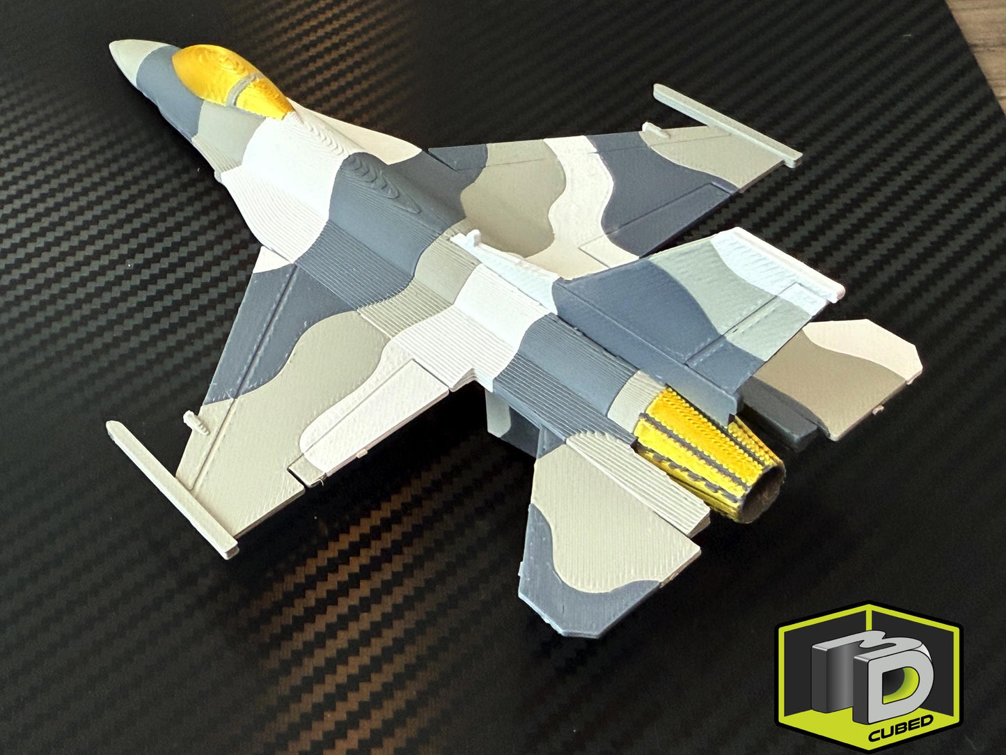 F-16 Model Kit – Arctic Camo Fighter Jet – 3D Printed DIY Airplane Display with Stand – Flat-Pack Gift for Pilots & Aviation Fans