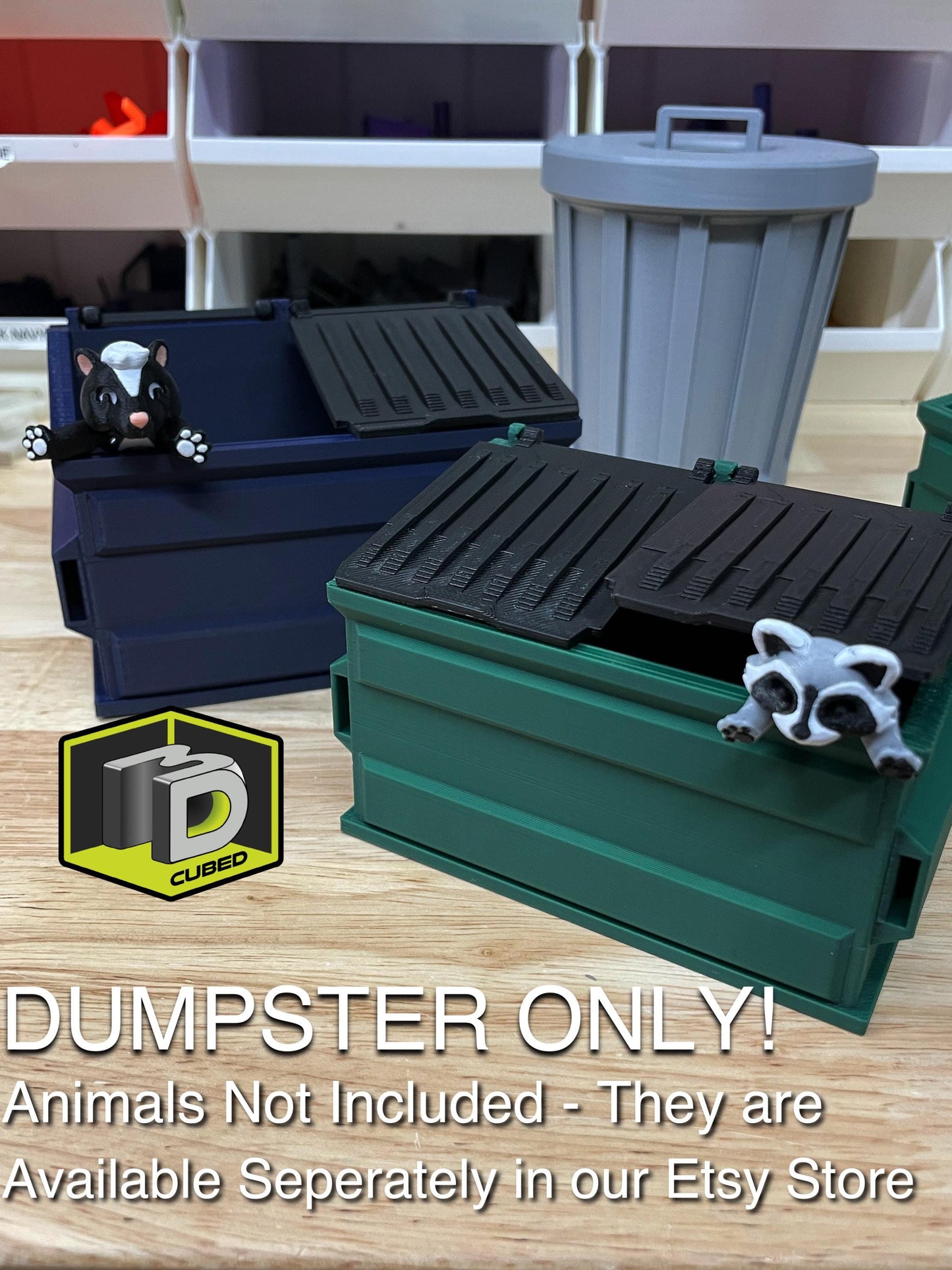 Mini Dumpster Model – Desk Storage Container with Opening Lids - Home for Flexi Animals