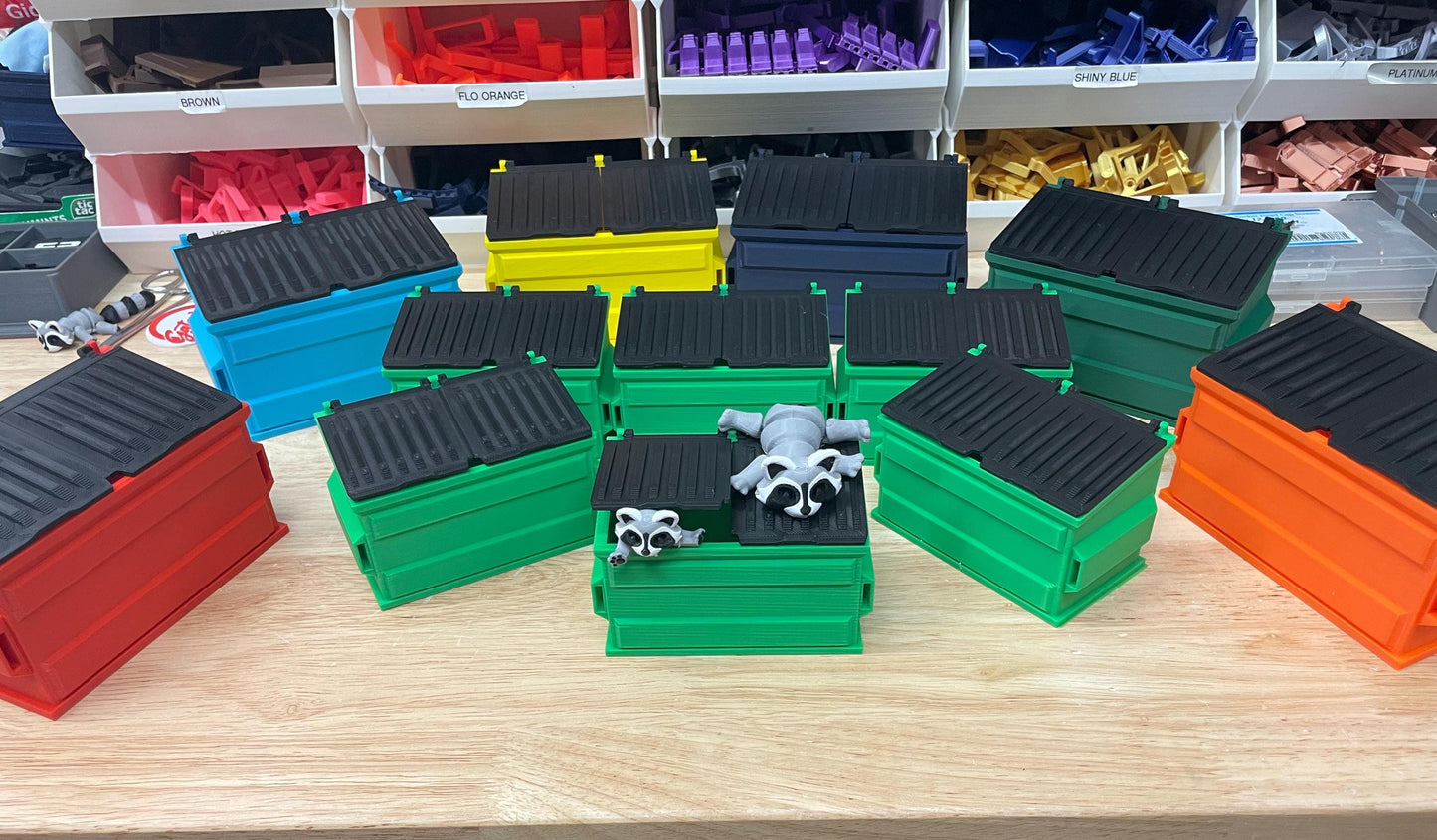 Mini Dumpster Model – Desk Storage Container with Opening Lids - Home for Flexi Animals